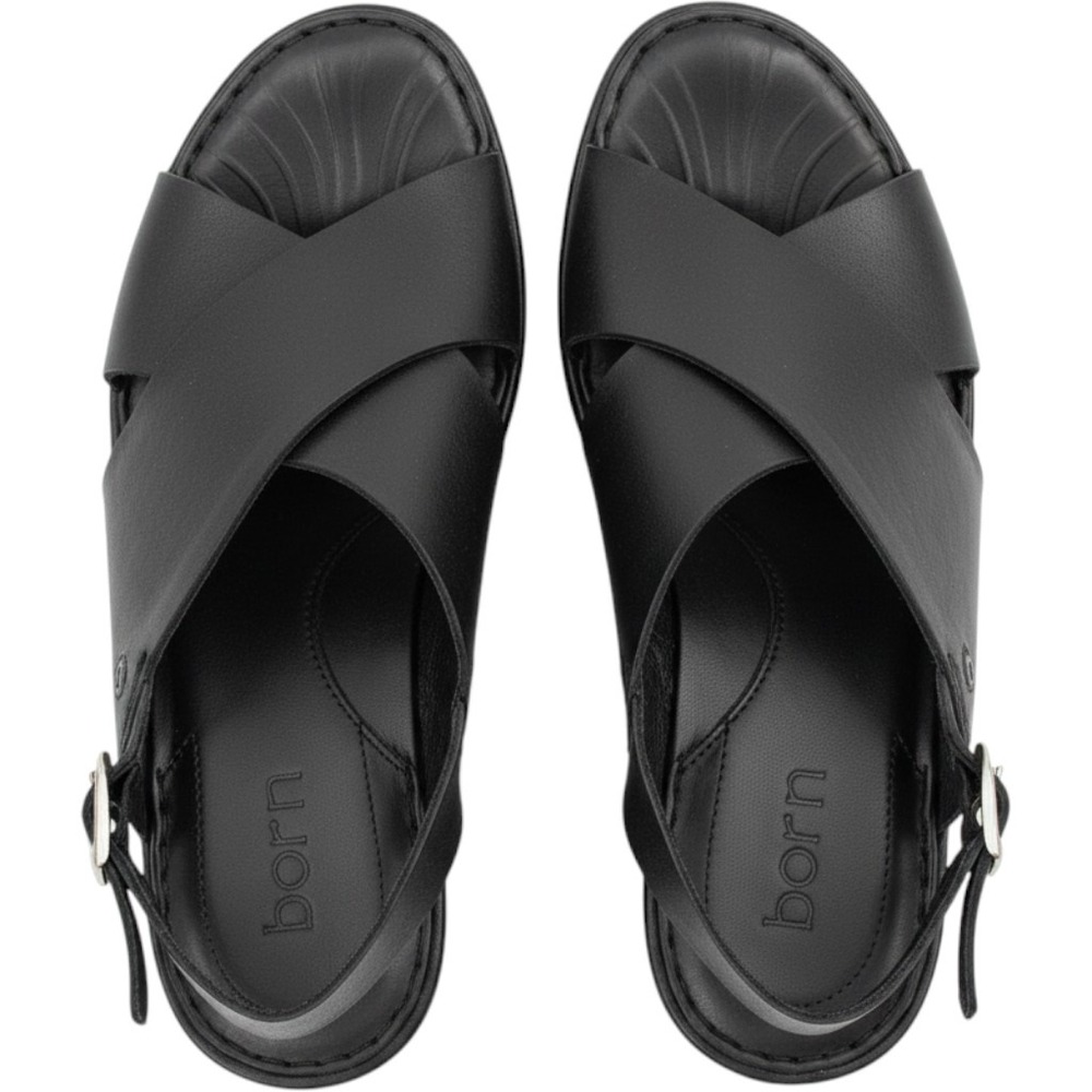 Born Womens Black Leather Crisscross Slingback Wedge Sandals Size 9 F93203